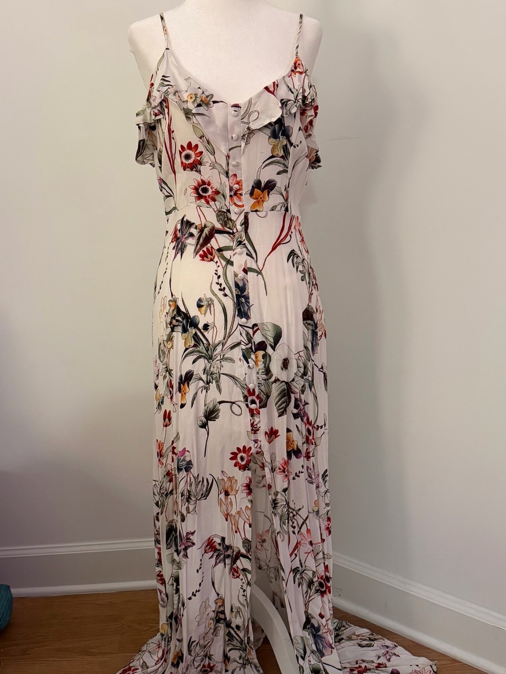 Floral Ruffle Maxi Dress in Cream